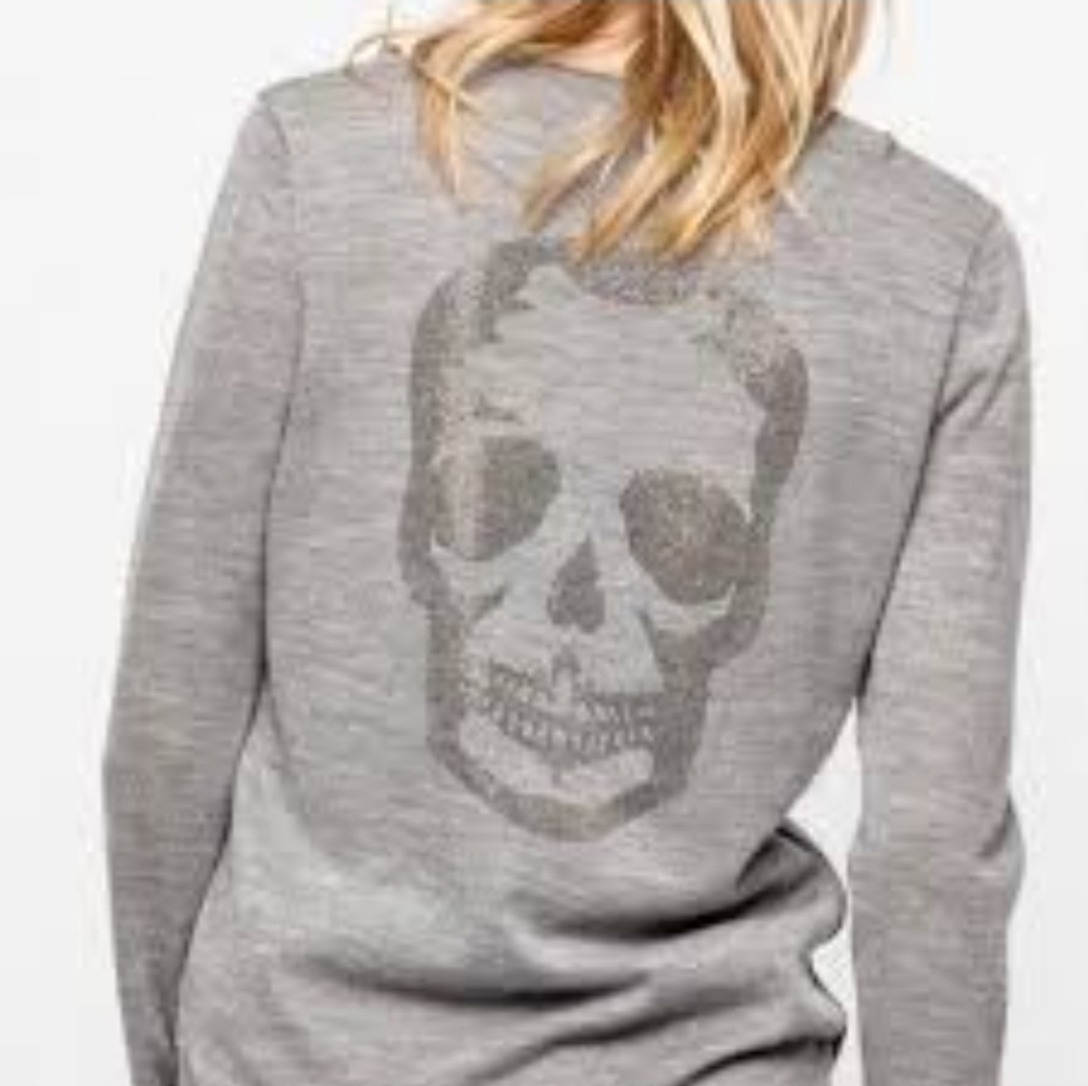 Zadig and Voltaire Women's size Large Light Grey Skull Sweater